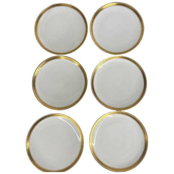 6 Haviland W A Pickard Porcelain Salad Plates Gold Band Black Lines France VTG - Picture 2 of 15